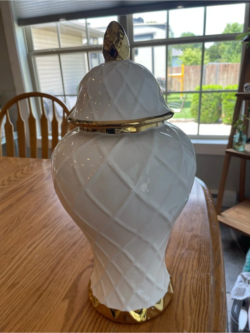 NEW Cream Ceramic Decorative Lidded Vase with Gold Accents🌼